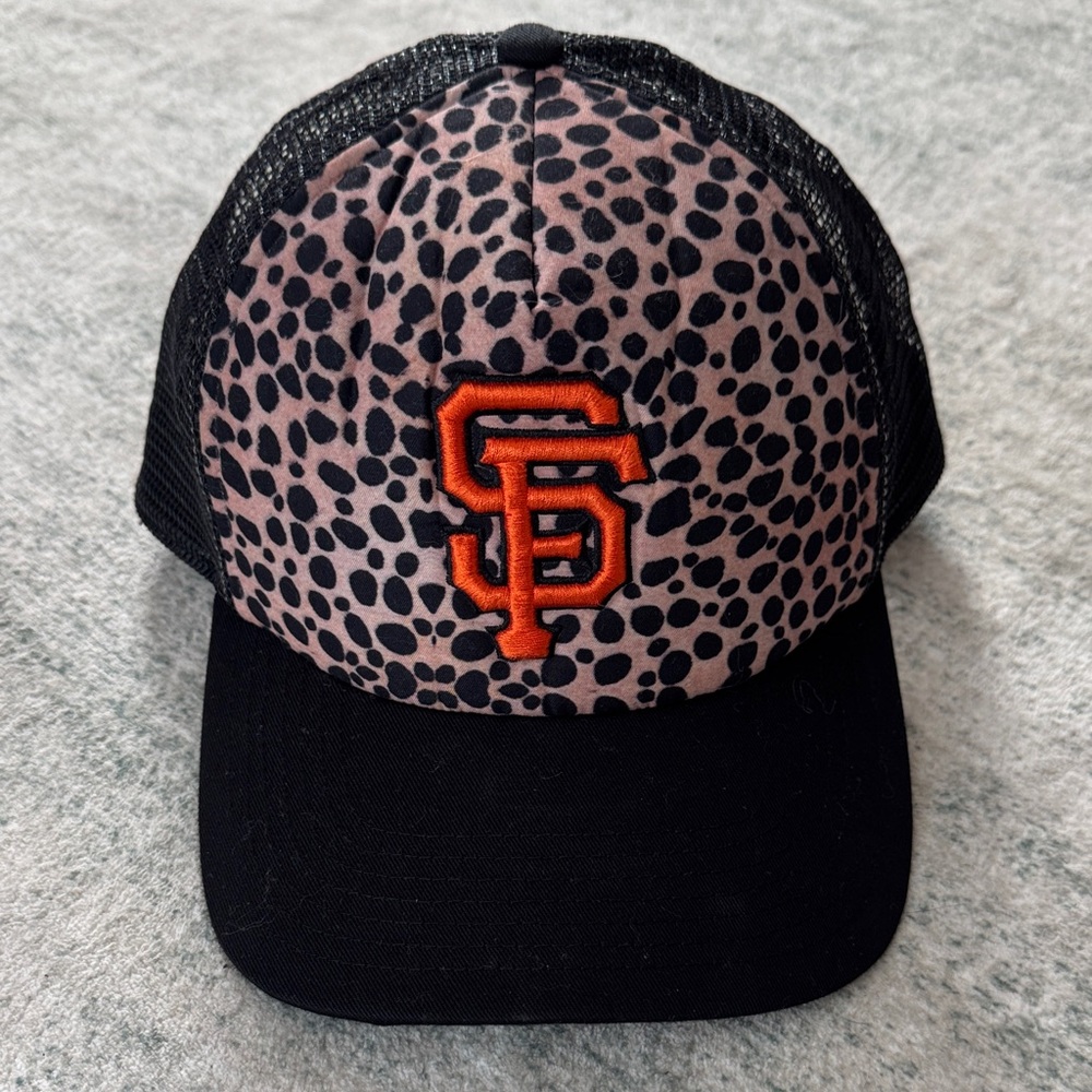 Black and Leopard Print Cap with Orange SF Giants Logo